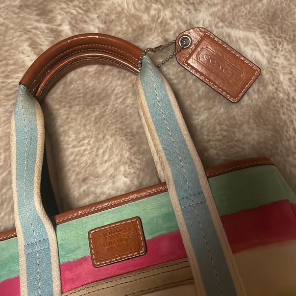 Y2K Coach Watercolor Striped Handbag with Leather Accents - Picture 8 of 16
